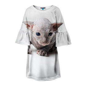 Детское платье 3D с принтом Сфинкс 1 в Екатеринбурге, 100% полиэстер | прямой силуэт, чуть расширенный к низу. Круглая горловина, на рукавах — воланы | Тематика изображения на принте: кот | котенок | котик | котэ | кошка | сфинкс