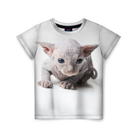Детская футболка 3D с принтом Сфинкс 1 в Екатеринбурге, 100% гипоаллергенный полиэфир | прямой крой, круглый вырез горловины, длина до линии бедер, чуть спущенное плечо, ткань немного тянется | Тематика изображения на принте: кот | котенок | котик | котэ | кошка | сфинкс