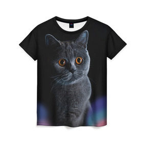 Женская футболка 3D с принтом Британец 1 в Екатеринбурге, 100% полиэфир ( синтетическое хлопкоподобное полотно) | прямой крой, круглый вырез горловины, длина до линии бедер | британец | британская | британцы | кот | котенок | котик | котэ | кошка