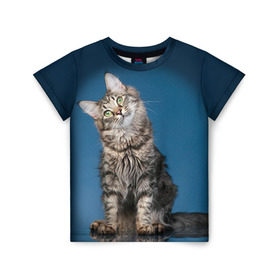 Детская футболка 3D с принтом Мейн-кун 2 в Екатеринбурге, 100% гипоаллергенный полиэфир | прямой крой, круглый вырез горловины, длина до линии бедер, чуть спущенное плечо, ткань немного тянется | кот | котенок | котик | котэ | кошка | мейн кун | мейнкун | мэйн кун | мэйнкун