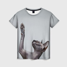 Женская футболка 3D с принтом Сфинкс 3 в Екатеринбурге, 100% полиэфир ( синтетическое хлопкоподобное полотно) | прямой крой, круглый вырез горловины, длина до линии бедер | кот | котенок | котик | котэ | кошка | сфинкс