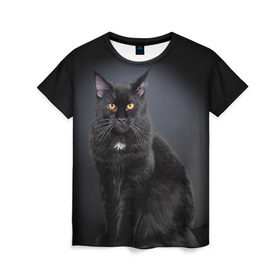 Женская футболка 3D с принтом Мейн-кун 3 в Екатеринбурге, 100% полиэфир ( синтетическое хлопкоподобное полотно) | прямой крой, круглый вырез горловины, длина до линии бедер | Тематика изображения на принте: кот | котенок | котик | котэ | кошка | мейн кун | мейнкун | мэйн кун | мэйнкун