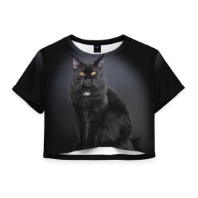 Женская футболка 3D укороченная с принтом Мейн-кун 3 в Екатеринбурге, 100% полиэстер | круглая горловина, длина футболки до линии талии, рукава с отворотами | кот | котенок | котик | котэ | кошка | мейн кун | мейнкун | мэйн кун | мэйнкун