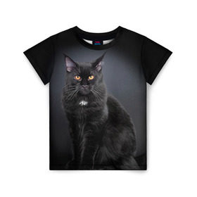 Детская футболка 3D с принтом Мейн-кун 3 в Екатеринбурге, 100% гипоаллергенный полиэфир | прямой крой, круглый вырез горловины, длина до линии бедер, чуть спущенное плечо, ткань немного тянется | Тематика изображения на принте: кот | котенок | котик | котэ | кошка | мейн кун | мейнкун | мэйн кун | мэйнкун