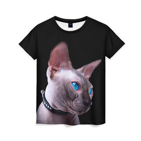 Женская футболка 3D с принтом Сфинкс 6 в Екатеринбурге, 100% полиэфир ( синтетическое хлопкоподобное полотно) | прямой крой, круглый вырез горловины, длина до линии бедер | кот | котенок | котик | котэ | кошка | сфинкс
