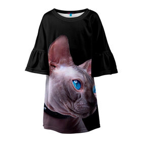 Детское платье 3D с принтом Сфинкс 6 в Екатеринбурге, 100% полиэстер | прямой силуэт, чуть расширенный к низу. Круглая горловина, на рукавах — воланы | Тематика изображения на принте: кот | котенок | котик | котэ | кошка | сфинкс