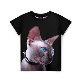 Детская футболка 3D с принтом Сфинкс 6 в Екатеринбурге, 100% гипоаллергенный полиэфир | прямой крой, круглый вырез горловины, длина до линии бедер, чуть спущенное плечо, ткань немного тянется | Тематика изображения на принте: кот | котенок | котик | котэ | кошка | сфинкс