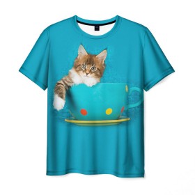 Мужская футболка 3D с принтом Мейн-кун 4 в Екатеринбурге, 100% полиэфир | прямой крой, круглый вырез горловины, длина до линии бедер | Тематика изображения на принте: кот | котенок | котик | котэ | кошка | мейн кун | мейнкун | мэйн кун | мэйнкун