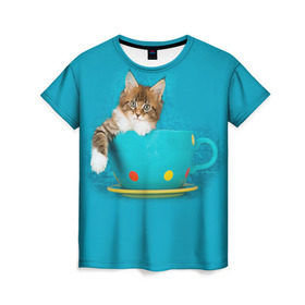 Женская футболка 3D с принтом Мейн-кун 4 в Екатеринбурге, 100% полиэфир ( синтетическое хлопкоподобное полотно) | прямой крой, круглый вырез горловины, длина до линии бедер | кот | котенок | котик | котэ | кошка | мейн кун | мейнкун | мэйн кун | мэйнкун