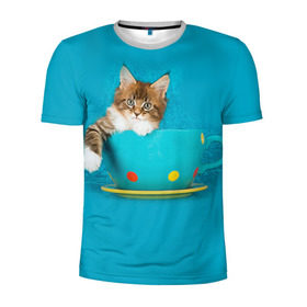 Мужская футболка 3D спортивная с принтом Мейн-кун 4 в Екатеринбурге, 100% полиэстер с улучшенными характеристиками | приталенный силуэт, круглая горловина, широкие плечи, сужается к линии бедра | Тематика изображения на принте: кот | котенок | котик | котэ | кошка | мейн кун | мейнкун | мэйн кун | мэйнкун