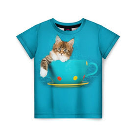 Детская футболка 3D с принтом Мейн-кун 4 в Екатеринбурге, 100% гипоаллергенный полиэфир | прямой крой, круглый вырез горловины, длина до линии бедер, чуть спущенное плечо, ткань немного тянется | Тематика изображения на принте: кот | котенок | котик | котэ | кошка | мейн кун | мейнкун | мэйн кун | мэйнкун