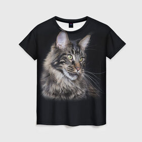 Женская футболка 3D с принтом Мейн-кун 5 в Екатеринбурге, 100% полиэфир ( синтетическое хлопкоподобное полотно) | прямой крой, круглый вырез горловины, длина до линии бедер | Тематика изображения на принте: кот | котенок | котик | котэ | кошка | мейн кун | мейнкун | мэйн кун | мэйнкун