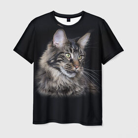 Мужская футболка 3D с принтом Мейн-кун 5 в Екатеринбурге, 100% полиэфир | прямой крой, круглый вырез горловины, длина до линии бедер | Тематика изображения на принте: кот | котенок | котик | котэ | кошка | мейн кун | мейнкун | мэйн кун | мэйнкун