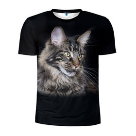 Мужская футболка 3D спортивная с принтом Мейн-кун 5 в Екатеринбурге, 100% полиэстер с улучшенными характеристиками | приталенный силуэт, круглая горловина, широкие плечи, сужается к линии бедра | Тематика изображения на принте: кот | котенок | котик | котэ | кошка | мейн кун | мейнкун | мэйн кун | мэйнкун
