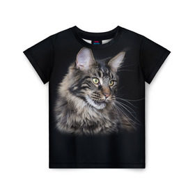 Детская футболка 3D с принтом Мейн-кун 5 в Екатеринбурге, 100% гипоаллергенный полиэфир | прямой крой, круглый вырез горловины, длина до линии бедер, чуть спущенное плечо, ткань немного тянется | кот | котенок | котик | котэ | кошка | мейн кун | мейнкун | мэйн кун | мэйнкун