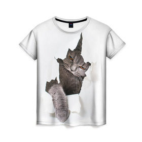 Женская футболка 3D с принтом Британец 4 в Екатеринбурге, 100% полиэфир ( синтетическое хлопкоподобное полотно) | прямой крой, круглый вырез горловины, длина до линии бедер | британец | британская | британцы | кот | котенок | котик | котэ | кошка