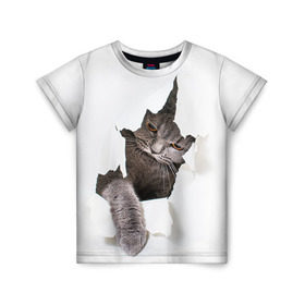 Детская футболка 3D с принтом Британец 4 в Екатеринбурге, 100% гипоаллергенный полиэфир | прямой крой, круглый вырез горловины, длина до линии бедер, чуть спущенное плечо, ткань немного тянется | Тематика изображения на принте: британец | британская | британцы | кот | котенок | котик | котэ | кошка