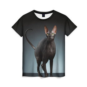 Женская футболка 3D с принтом Сфинкс 7 в Екатеринбурге, 100% полиэфир ( синтетическое хлопкоподобное полотно) | прямой крой, круглый вырез горловины, длина до линии бедер | кот | котенок | котик | котэ | кошка | сфинкс