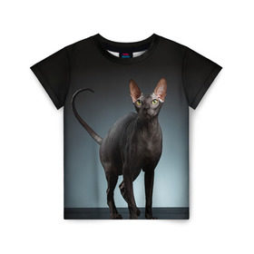 Детская футболка 3D с принтом Сфинкс 7 в Екатеринбурге, 100% гипоаллергенный полиэфир | прямой крой, круглый вырез горловины, длина до линии бедер, чуть спущенное плечо, ткань немного тянется | Тематика изображения на принте: кот | котенок | котик | котэ | кошка | сфинкс