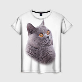 Женская футболка 3D с принтом Британец 5 в Екатеринбурге, 100% полиэфир ( синтетическое хлопкоподобное полотно) | прямой крой, круглый вырез горловины, длина до линии бедер | британец | британская | британцы | кот | котенок | котик | котэ | кошка