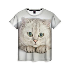 Женская футболка 3D с принтом Британец 6 в Екатеринбурге, 100% полиэфир ( синтетическое хлопкоподобное полотно) | прямой крой, круглый вырез горловины, длина до линии бедер | британец | британская | британцы | кот | котенок | котик | котэ | кошка