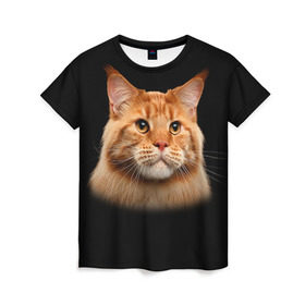 Женская футболка 3D с принтом Мейн-кун 6 в Екатеринбурге, 100% полиэфир ( синтетическое хлопкоподобное полотно) | прямой крой, круглый вырез горловины, длина до линии бедер | Тематика изображения на принте: кот | котенок | котик | котэ | кошка | мейн кун | мейнкун | мэйн кун | мэйнкун
