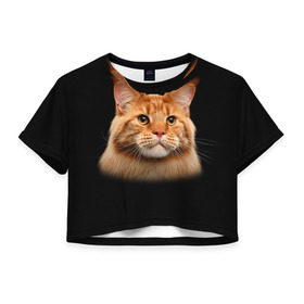 Женская футболка 3D укороченная с принтом Мейн-кун 6 в Екатеринбурге, 100% полиэстер | круглая горловина, длина футболки до линии талии, рукава с отворотами | Тематика изображения на принте: кот | котенок | котик | котэ | кошка | мейн кун | мейнкун | мэйн кун | мэйнкун