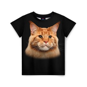 Детская футболка 3D с принтом Мейн-кун 6 в Екатеринбурге, 100% гипоаллергенный полиэфир | прямой крой, круглый вырез горловины, длина до линии бедер, чуть спущенное плечо, ткань немного тянется | Тематика изображения на принте: кот | котенок | котик | котэ | кошка | мейн кун | мейнкун | мэйн кун | мэйнкун
