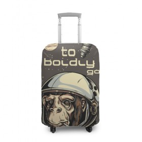 Чехол для чемодана 3D с принтом Космо мартышка в Екатеринбурге, 86% полиэфир, 14% спандекс | двустороннее нанесение принта, прорези для ручек и колес | космос | луна | мартышка | новинки | обезьяна | популярное | спутник | шимпанзе