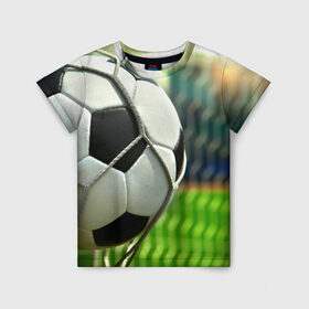 Детская футболка 3D с принтом Футбол в Екатеринбурге, 100% гипоаллергенный полиэфир | прямой крой, круглый вырез горловины, длина до линии бедер, чуть спущенное плечо, ткань немного тянется | Тематика изображения на принте: ворота | мяч | сетка