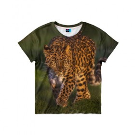 Детская футболка 3D с принтом Дальневосточный леопард в Екатеринбурге, 100% гипоаллергенный полиэфир | прямой крой, круглый вырез горловины, длина до линии бедер, чуть спущенное плечо, ткань немного тянется | дикая кошка | леопард | природа | хищник