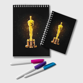Блокнот с принтом Оскар в Екатеринбурге, 100% бумага | 48 листов, плотность листов — 60 г/м2, плотность картонной обложки — 250 г/м2. Листы скреплены удобной пружинной спиралью. Цвет линий — светло-серый
 | американская киноакадемия | золото | кинематограф | кино | кинофестиваль | награда | премия оскар