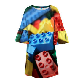 Детское платье 3D с принтом Лего в Екатеринбурге, 100% полиэстер | прямой силуэт, чуть расширенный к низу. Круглая горловина, на рукавах — воланы | Тематика изображения на принте: lego | дети