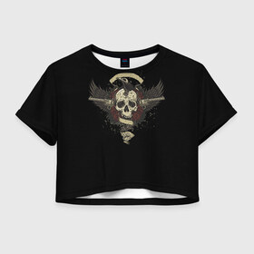 Женская футболка 3D укороченная с принтом Череп 22 в Екатеринбурге, 100% полиэстер | круглая горловина, длина футболки до линии талии, рукава с отворотами | skull | skulls | кости | скелет | череп