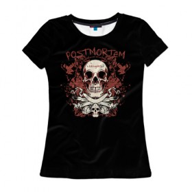 Женская футболка 3D с принтом Череп 35 в Екатеринбурге, 100% полиэфир ( синтетическое хлопкоподобное полотно) | прямой крой, круглый вырез горловины, длина до линии бедер | skull | skulls | кости | скелет | череп