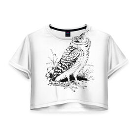 Женская футболка 3D укороченная с принтом Owl Art в Екатеринбурге, 100% полиэстер | круглая горловина, длина футболки до линии талии, рукава с отворотами | 