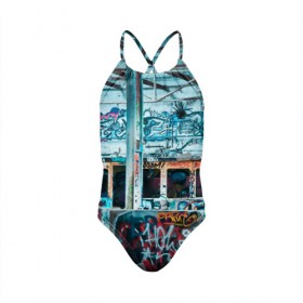 Детский купальник 3D с принтом Гранж в Екатеринбурге, Полиэстер 85%, Спандекс 15% | Слитный крой, подклад по переду изделия, узкие бретели | sity | urban | город | гранж | граффити | текст