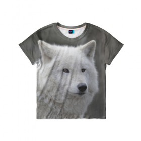 Детская футболка 3D с принтом Белый волк в Екатеринбурге, 100% гипоаллергенный полиэфир | прямой крой, круглый вырез горловины, длина до линии бедер, чуть спущенное плечо, ткань немного тянется | 