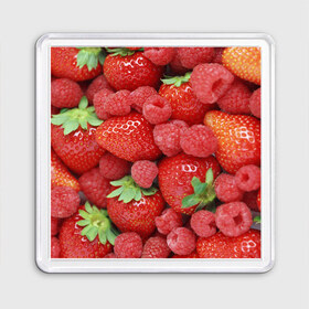 Магнит 55*55 с принтом Ягоды в Екатеринбурге, Пластик | Размер: 65*65 мм; Размер печати: 55*55 мм | десерт | еда | клубника | красный | малина | сладкое | ягоды