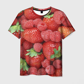 Мужская футболка 3D с принтом Ягоды в Екатеринбурге, 100% полиэфир | прямой крой, круглый вырез горловины, длина до линии бедер | десерт | еда | клубника | красный | малина | сладкое | ягоды