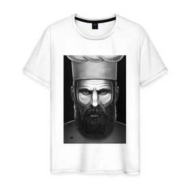 Мужская футболка хлопок с принтом Шеф повар в Екатеринбурге, 100% хлопок | прямой крой, круглый вырез горловины, длина до линии бедер, слегка спущенное плечо. | борода | брутал | повар | шеф