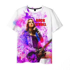 Мужская футболка 3D с принтом Rock-n-Roll в Екатеринбурге, 100% полиэфир | прямой крой, круглый вырез горловины, длина до линии бедер | Тематика изображения на принте: rock | гитара | девушка | концерт | рок | рок жив | рок музыка | русский рок
