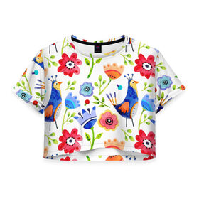 Женская футболка 3D укороченная с принтом цветочный принт в Екатеринбурге, 100% полиэстер | круглая горловина, длина футболки до линии талии, рукава с отворотами | 