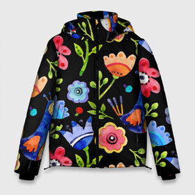 Мужская зимняя куртка 3D с принтом цветочный принт в Екатеринбурге, верх — 100% полиэстер; подкладка — 100% полиэстер; утеплитель — 100% полиэстер | длина ниже бедра, свободный силуэт Оверсайз. Есть воротник-стойка, отстегивающийся капюшон и ветрозащитная планка. 

Боковые карманы с листочкой на кнопках и внутренний карман на молнии. | акварель | графика | зелень | лес | лето | листья | принт | рисунок | цветок