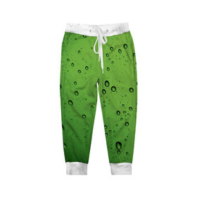 Детские брюки 3D с принтом Зеленые капли в Екатеринбурге, 100% полиэстер | манжеты по низу, эластичный пояс регулируется шнурком, по бокам два кармана без застежек, внутренняя часть кармана из мелкой сетки | вода | зеленый | капля
