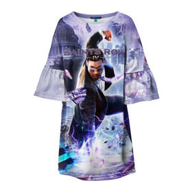 Детское платье 3D с принтом Saints Row в Екатеринбурге, 100% полиэстер | прямой силуэт, чуть расширенный к низу. Круглая горловина, на рукавах — воланы | Тематика изображения на принте: gta | saints row | святые