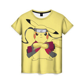 Женская футболка 3D с принтом Pikachu в Екатеринбурге, 100% полиэфир ( синтетическое хлопкоподобное полотно) | прямой крой, круглый вырез горловины, длина до линии бедер | pikachu | pokeboll | pokemon | пикачу | покеболл | покемон