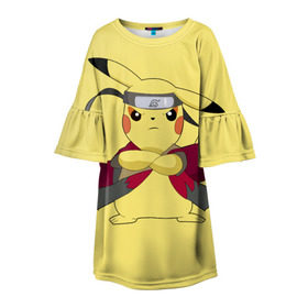 Детское платье 3D с принтом Pikachu в Екатеринбурге, 100% полиэстер | прямой силуэт, чуть расширенный к низу. Круглая горловина, на рукавах — воланы | Тематика изображения на принте: pikachu | pokeboll | pokemon | пикачу | покеболл | покемон