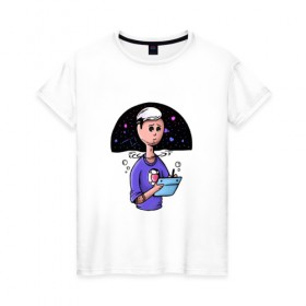 Женская футболка хлопок с принтом Дизайнер-иллюстратор в Екатеринбурге, 100% хлопок | прямой крой, круглый вырез горловины, длина до линии бедер, слегка спущенное плечо | веб | дизайнер | иллюстратор | космос | сердце