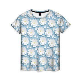 Женская футболка 3D с принтом Ромашки в Екатеринбурге, 100% полиэфир ( синтетическое хлопкоподобное полотно) | прямой крой, круглый вырез горловины, длина до линии бедер | объёмный | ромашки | трёхмерный | цветы